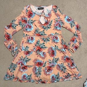 MINKPINK - Long Sleeve Pink Dress with Keyhole Top - L